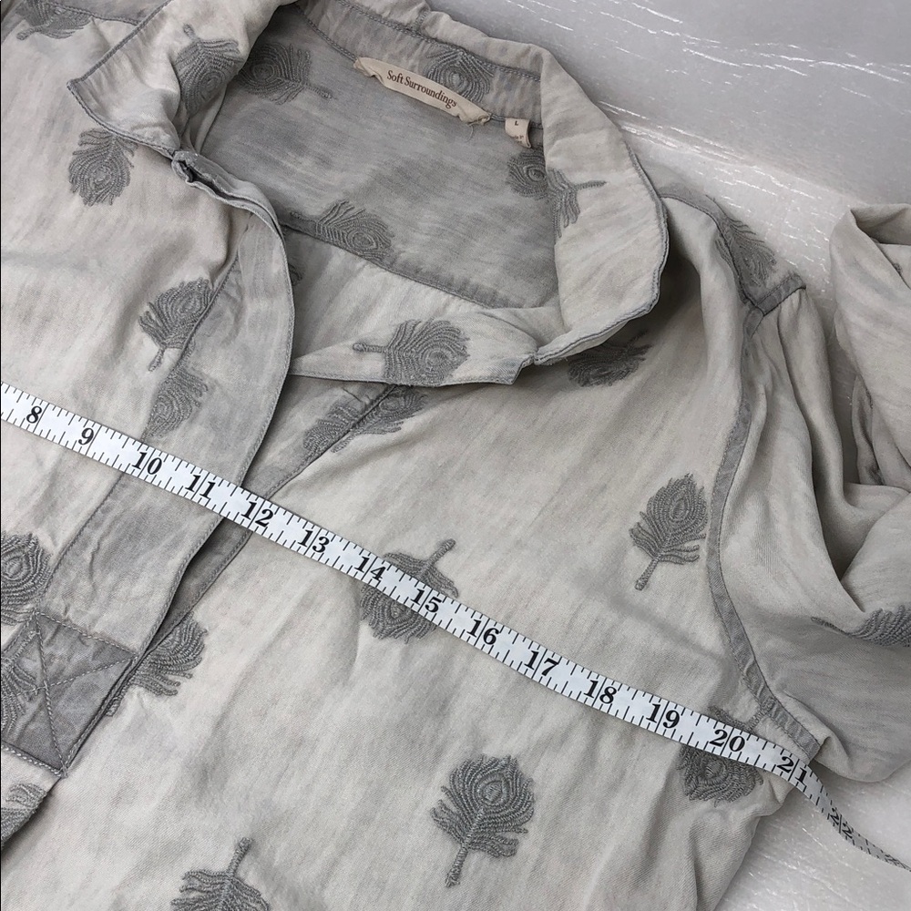 Soft Surroundings Shirt Dress Peacock Feather Embroidered Preppy Coastal Size L - Picture 8 of 11